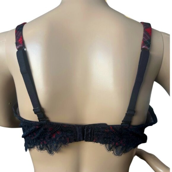 LA SENZA Plaid Lace Women's Bra, Full Coverage / Black + Red / 38D - Picture 2 of 9